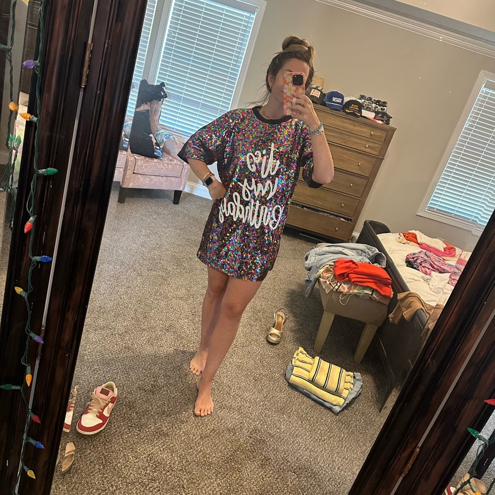 Colorful Sequin T-Shirt Dress